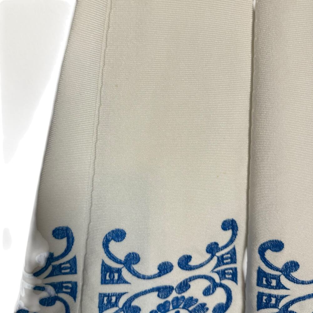 Parker Cheryl White Blue Embroidery Knit Halter Fit & Flare Preppy Coastal Dress - Picture 9 of 16